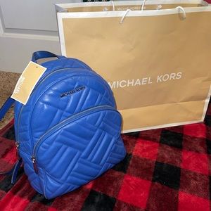 New with tags Michael Kors MK Mini Backpack Purse Cobalt Blue Quilted Abbey $498